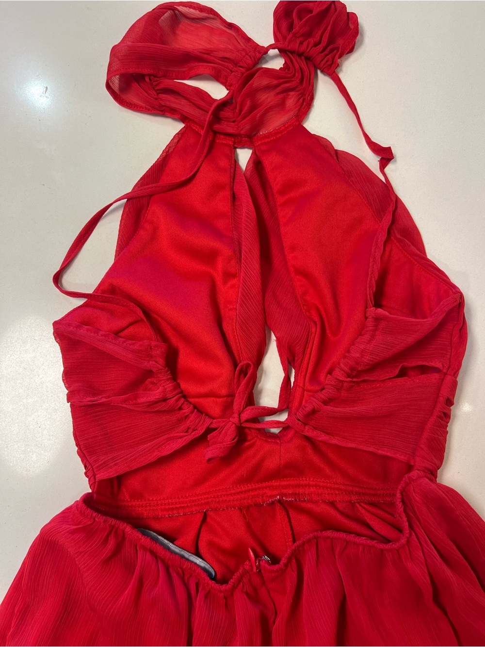 AKIRA CHICAGO Red Halter Romper Flowy Open Front Party Dress Y2K Miami Beach 📐S - Picture 7 of 11